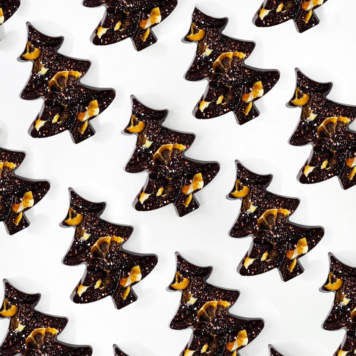 Mini citrus dark chocolate trees