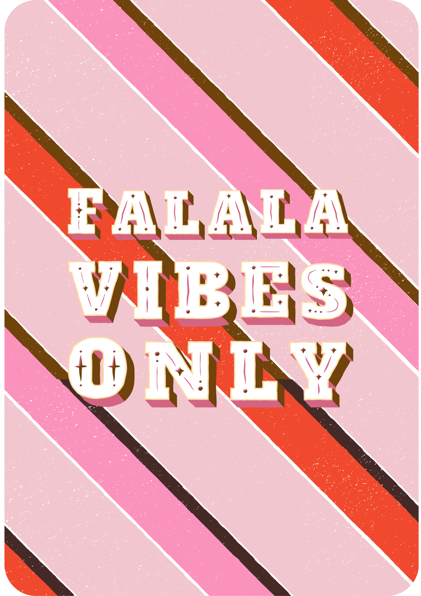 'FALALA VIBES ONLY' text on a striped pink and orange gift tag